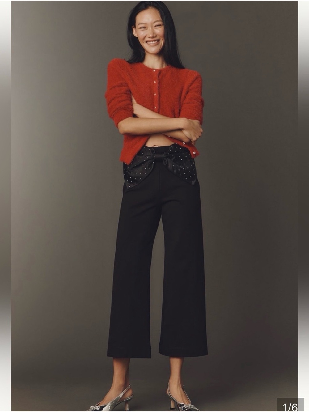 Maeve Black Wide-Leg Cropped Bow Pants